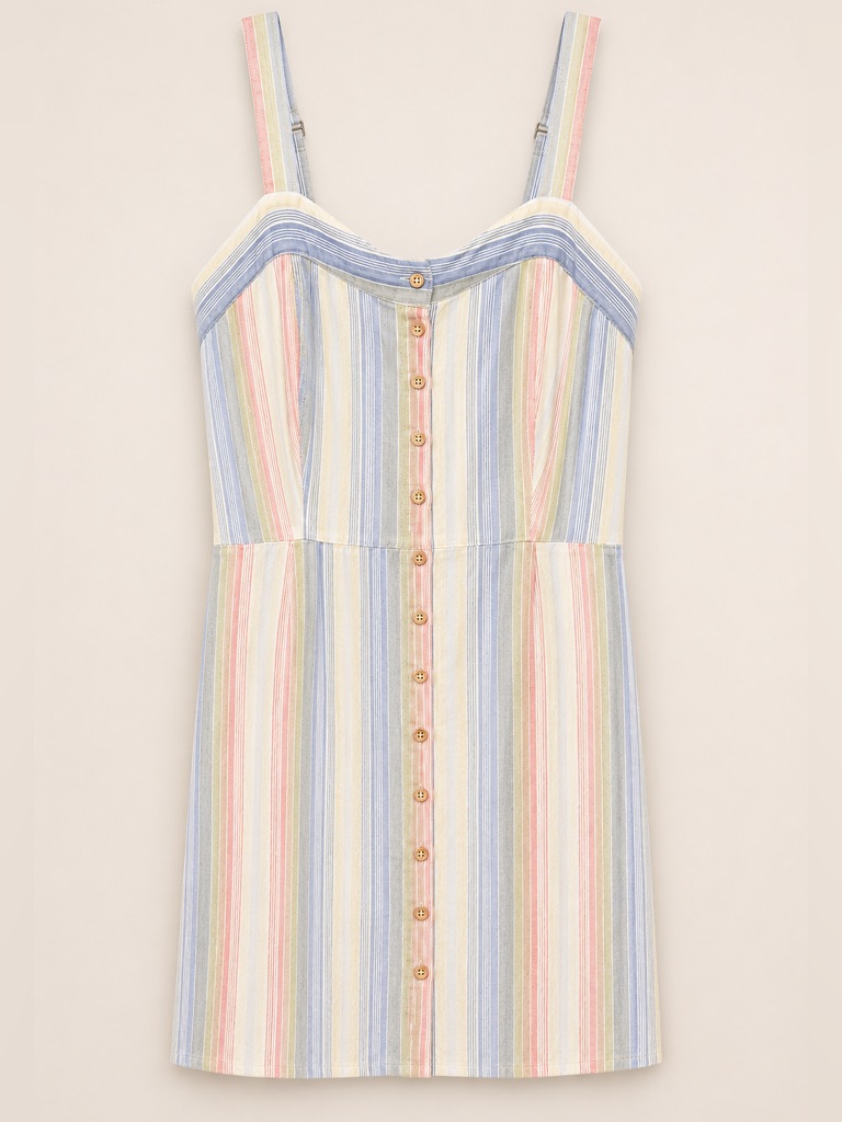 Others Follow 100% Cotton Pastel Stripe Button-Front Mini Dress (Rack)